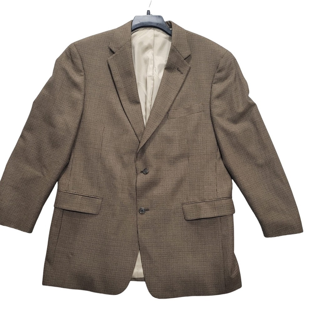 Hart Schaffner Marx Men Brown Houndstooth Blazer Sport Coat Made in USA 2 Button